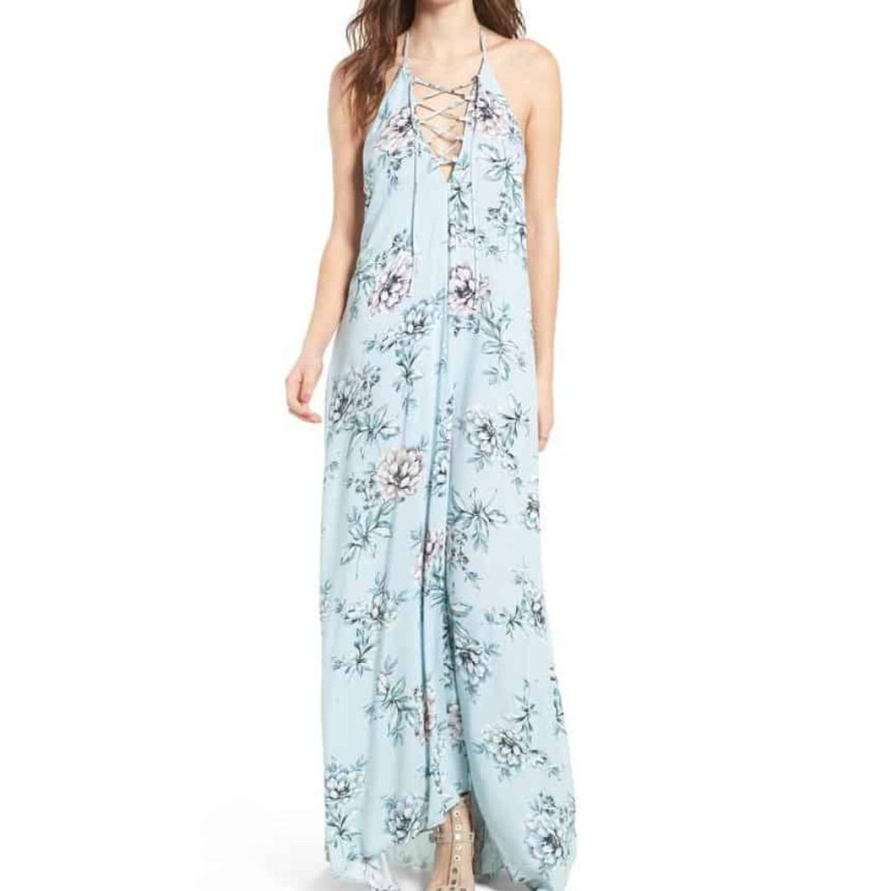 Show Me Your Mumu Logan Floral Lace Up Maxi Dress Wildflower Blue S NWT - Picture 5 of 10